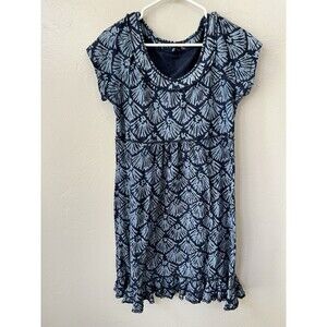 Fresh Produce Dark Blue Two Tone Ruffle Hem Short Sleeve Dress - size Medium